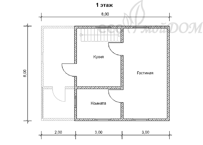 план дома по проекту 168-02, первый этаж